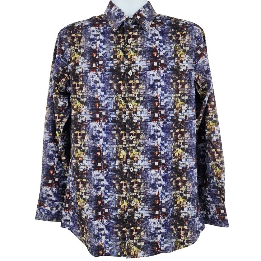 ALEX VANDO Men's Geo Printed Stretch Dress Shirt Small‎ NWT